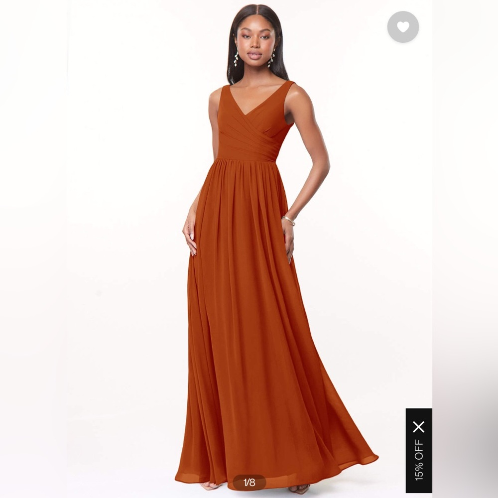 A-Line V-Neck Pleated Chiffon Floor-Length Dress Paprika